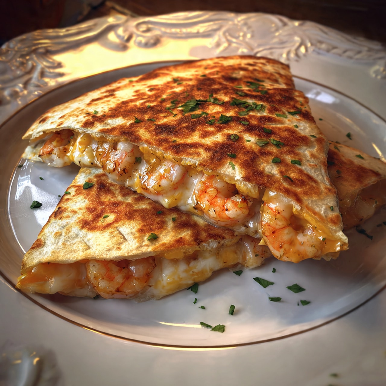 Shrimp Quesadilla with Melty Cheese