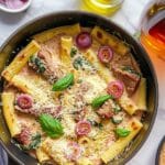 Slow-Simmered Beef Rigatoni in Lush Basil-Parmesan Cream