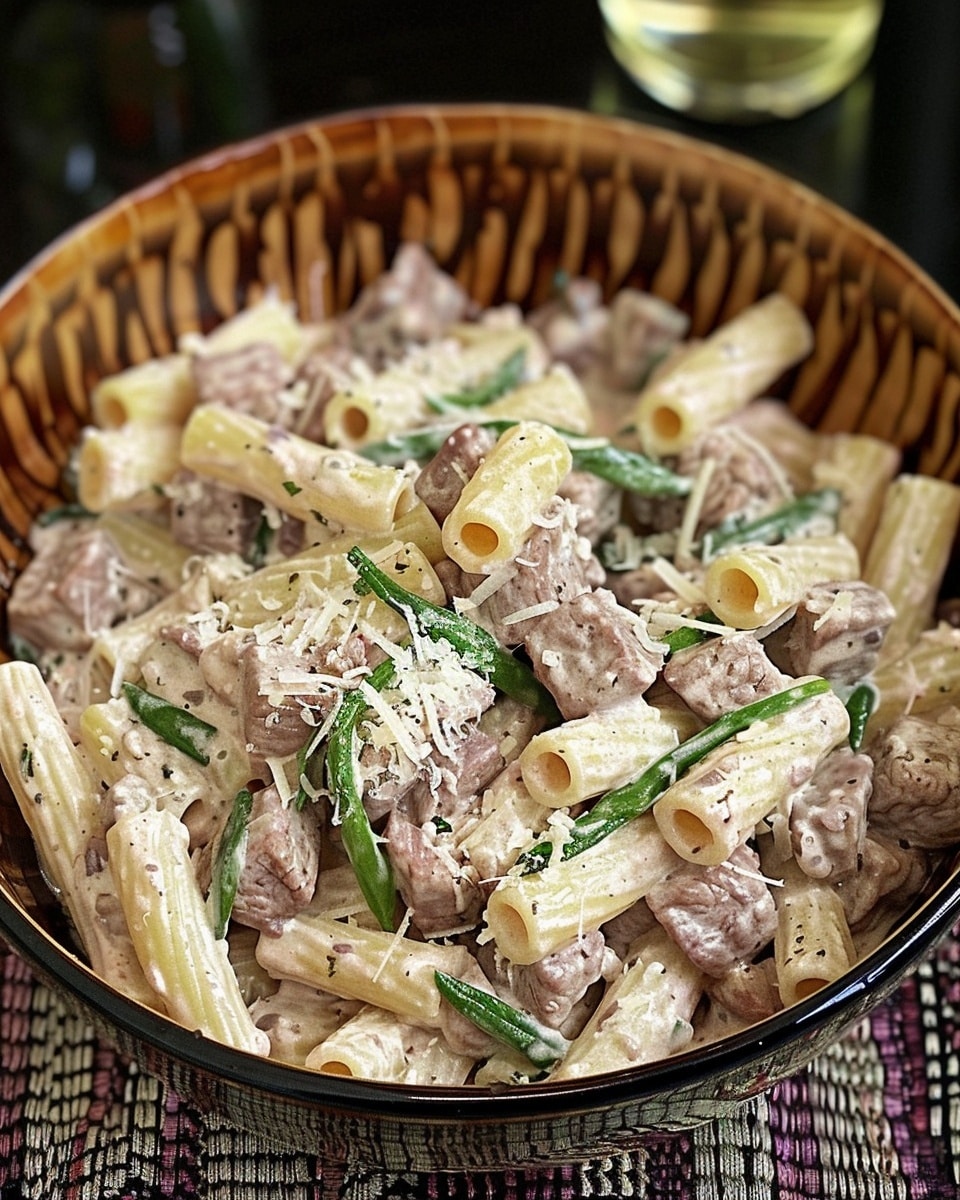 Slow-Simmered Beef Rigatoni in Lush Basil-Parmesan Cream