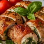 Spinach & Mozzarella Stuffed Chicken with Roasted Tomatoes