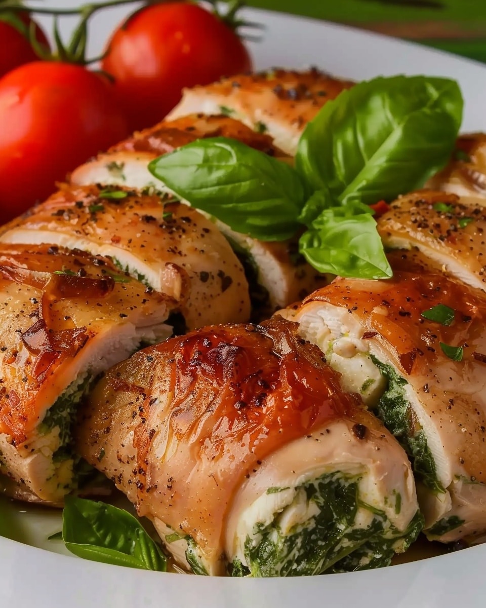 Spinach & Mozzarella Stuffed Chicken with Roasted Tomatoes