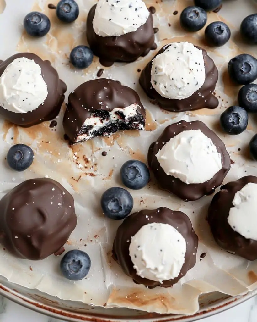 Chocolate Dipped Blueberry Cottage Cheese Clusters