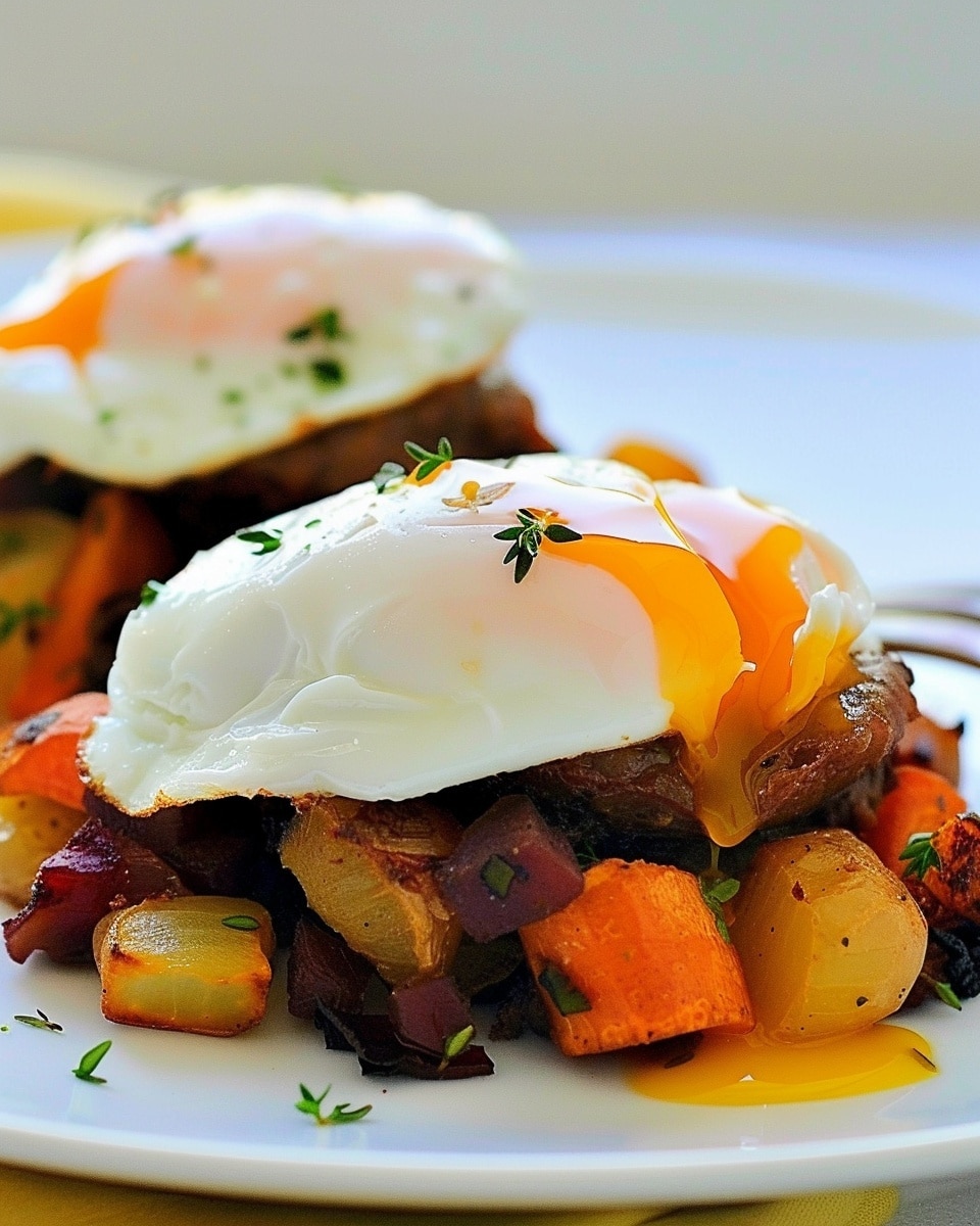 Corned Beef and Root Vegetable Hash with Poached Eggs