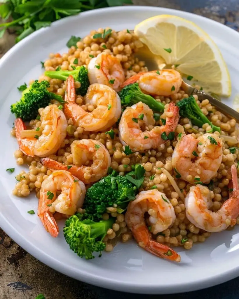 Garlic Butter Shrimp Couscous with Broccoli