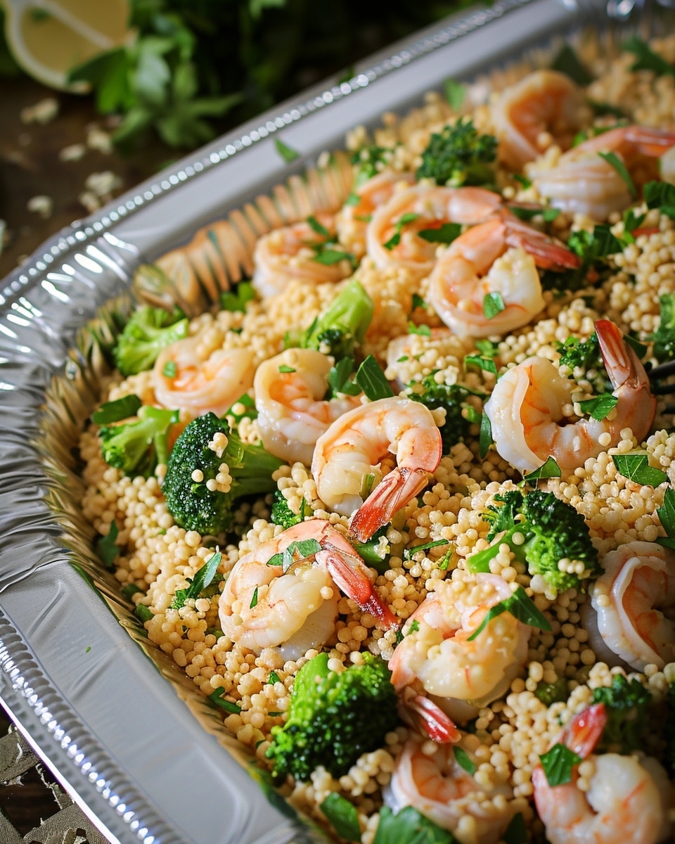 Garlic Butter Shrimp Couscous with Broccoli