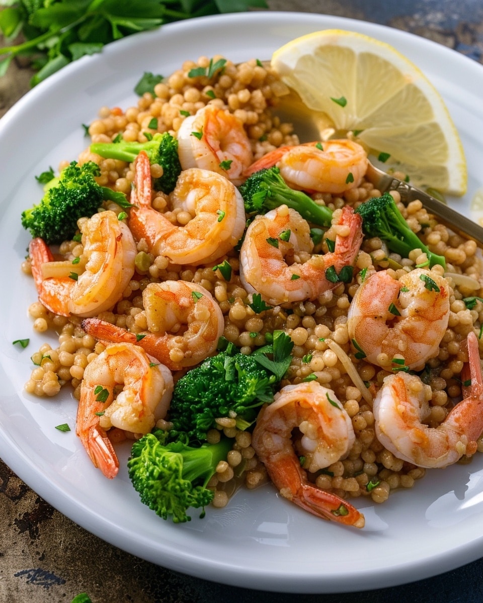 Garlic Butter Shrimp Couscous with Broccoli