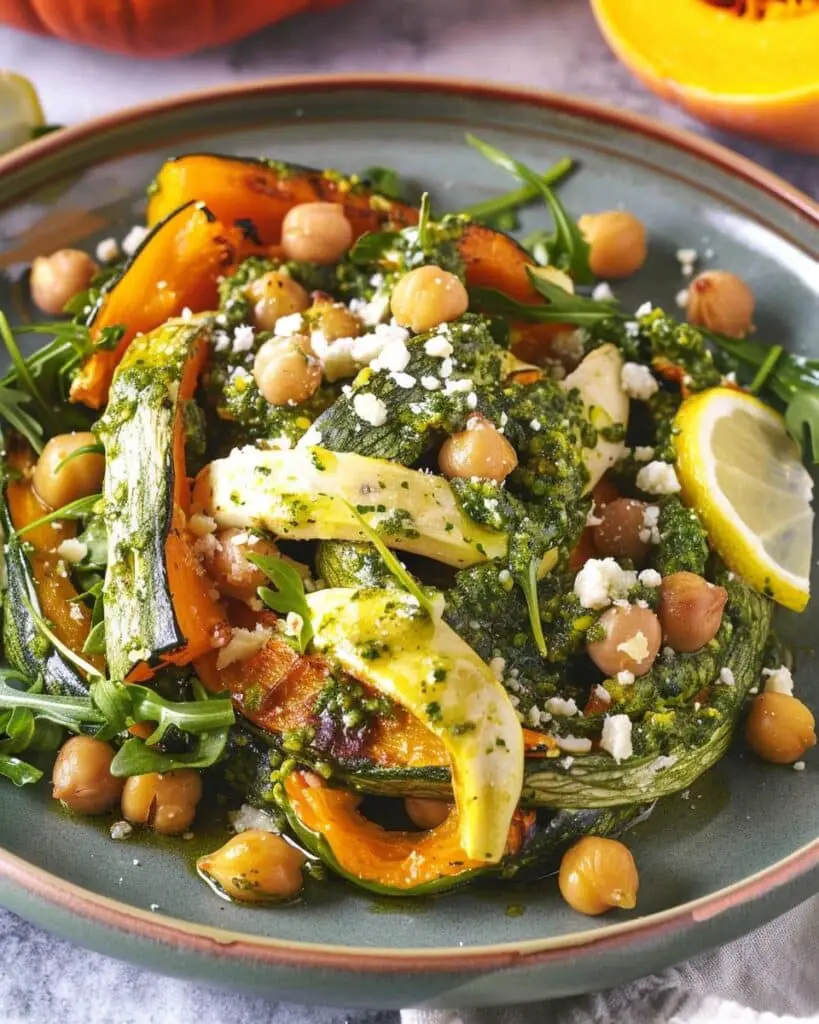 Honey-Roasted Pumpkin with Lemon Chickpeas and Rocket Pesto