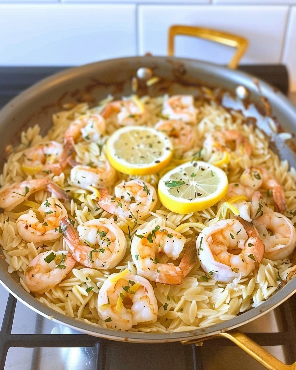 Lemon Garlic Shrimp with Orzo