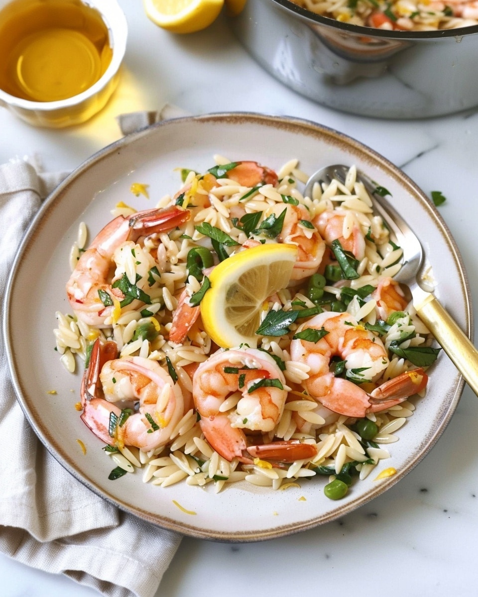 Lemon Garlic Shrimp with Orzo