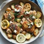 One Pan Roasted Chicken and Potatoes with Lemon, Feta & Dill