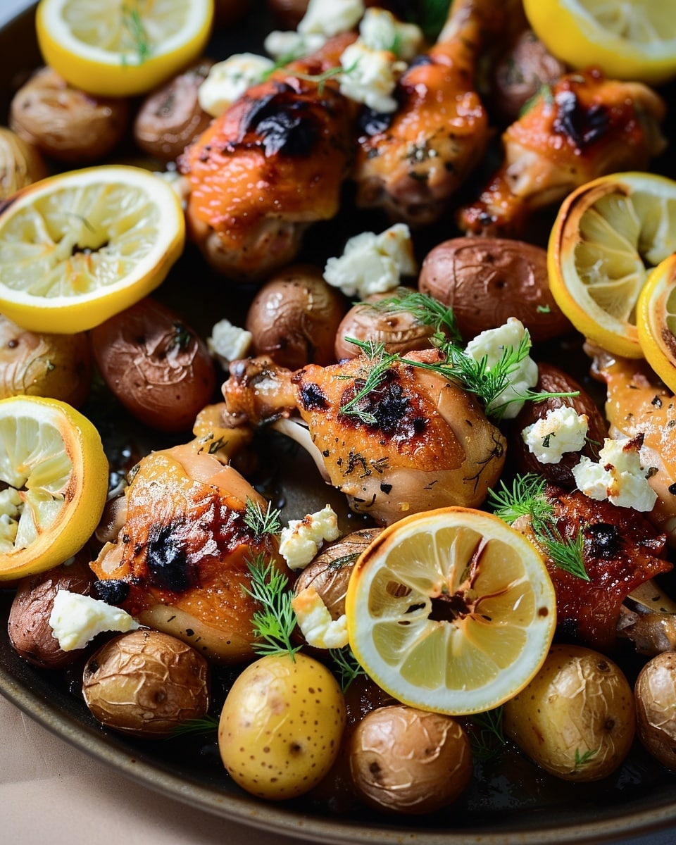 One Pan Roasted Chicken and Potatoes with Lemon, Feta & Dill