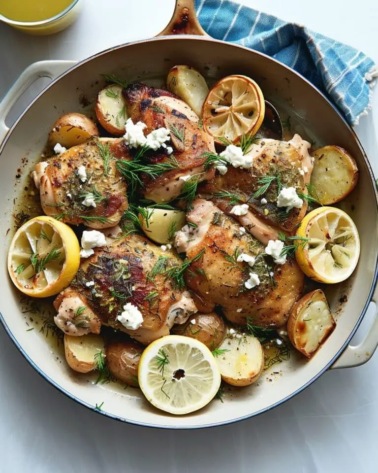 One Pan Roasted Chicken and Potatoes with Lemon, Feta & Dill