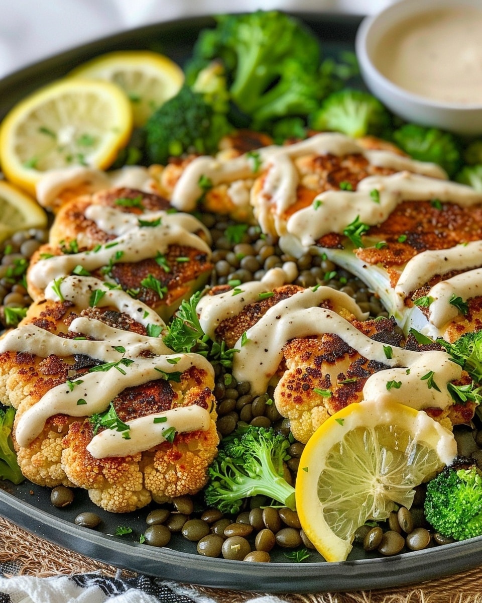 How To Make Roasted Tahini Cauliflower Steak with Lentils