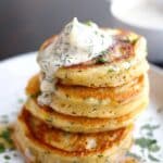 Savory Corn Pancakes with Cilantro Dill Cream Sauce