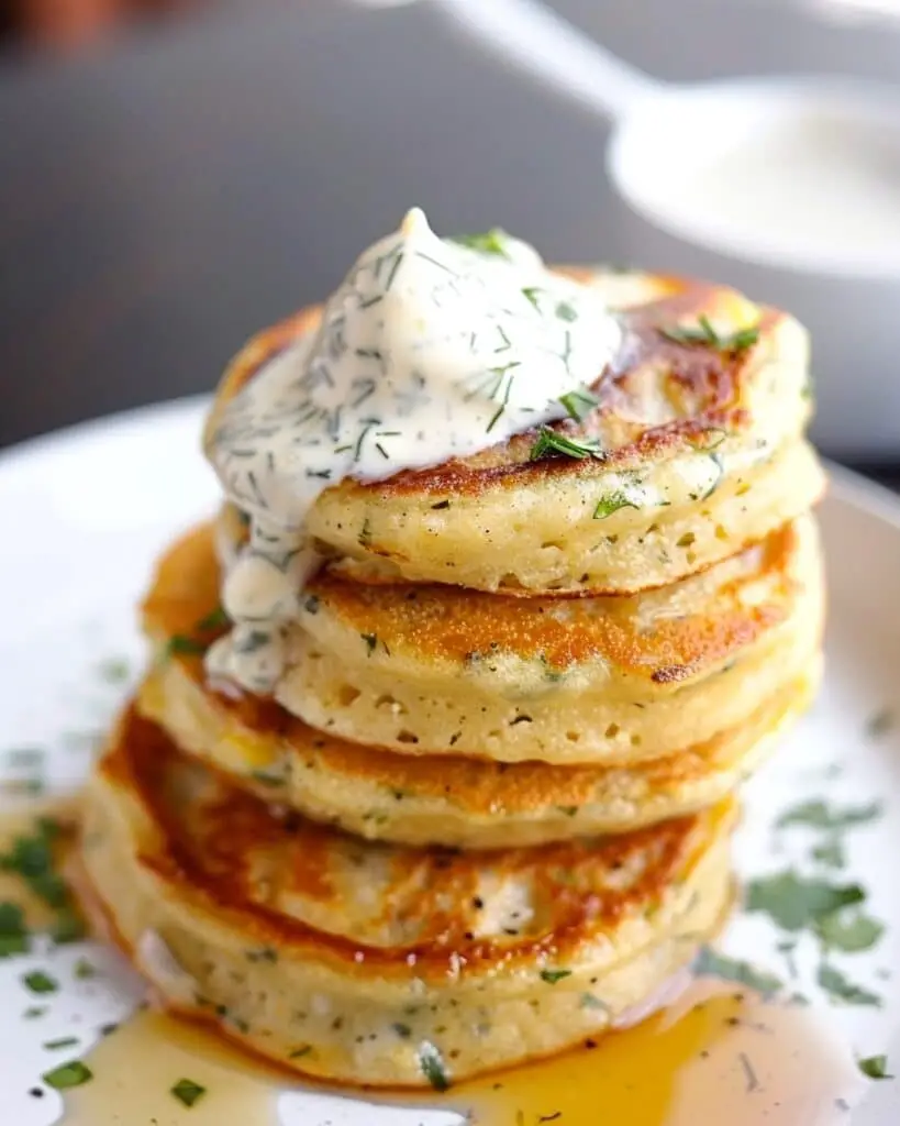 Savory Corn Pancakes with Cilantro Dill Cream Sauce