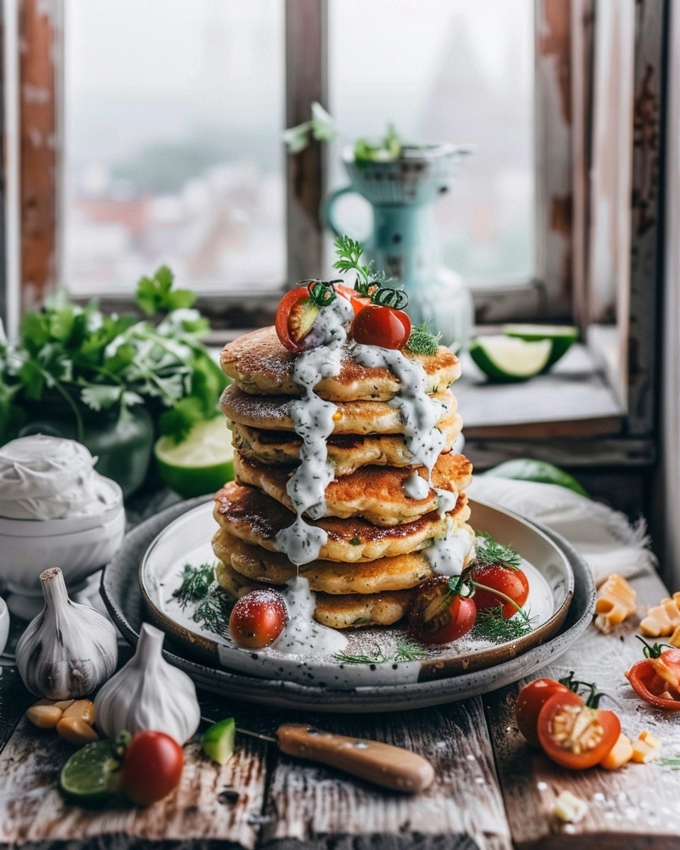 Savory Corn Pancakes with Cilantro Dill Cream Sauce
