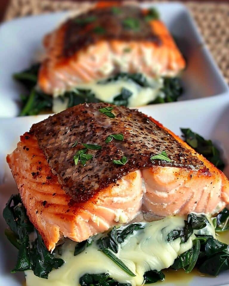 Blackened Salmon Stuffed with Spinach & Parmesan