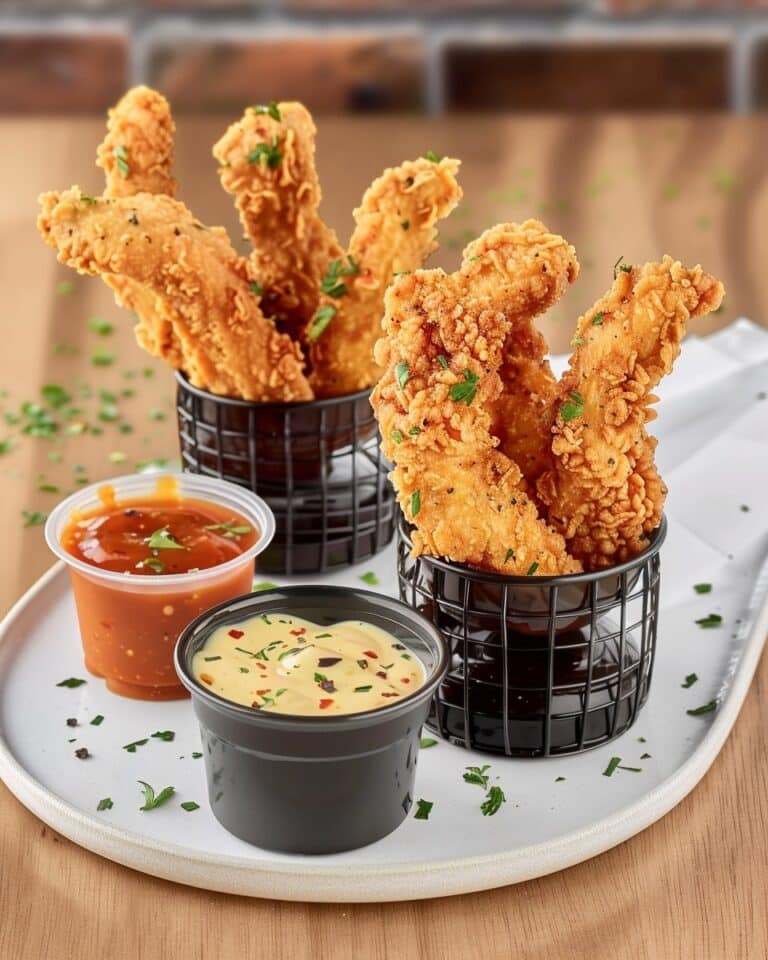 Crispy Chicken Strips with 4 Flavorful Dipping Sauces