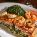 Creamed Spinach-Stuffed Salmon with Garlic Shrimp