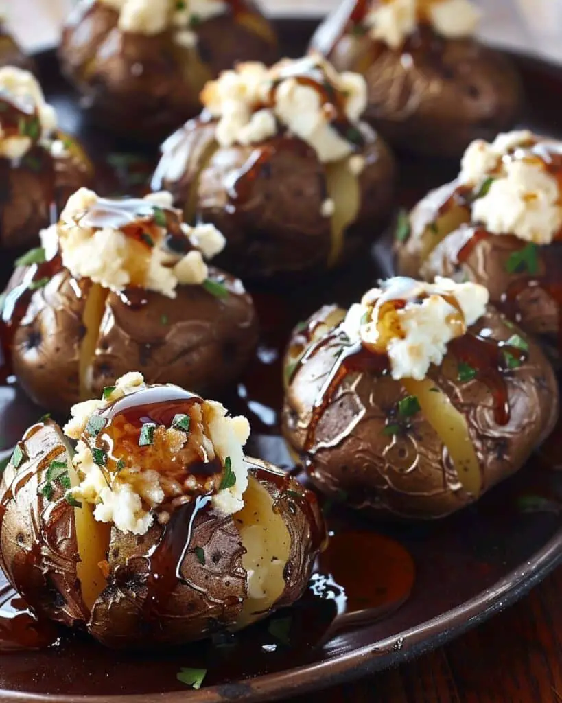 Crispy Smashed Potatoes with Whipped Feta and Hot Honey Drizzle