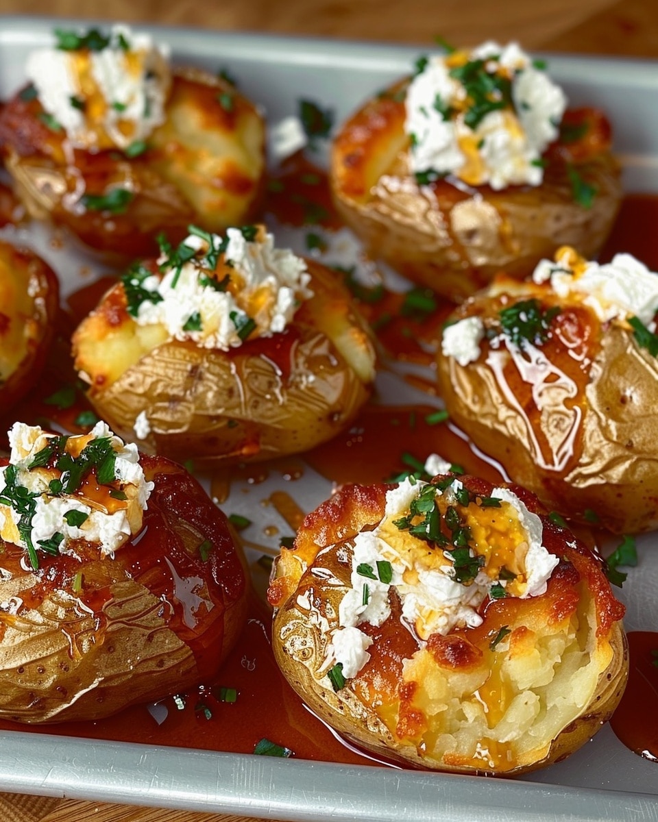 Crispy Smashed Potatoes with Whipped Feta and Hot Honey Drizzle