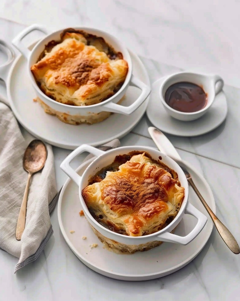 Croissant Bread Pudding with Chocolate Sauce