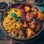 Curry Chicken Plate with Yams & Creamy Pasta