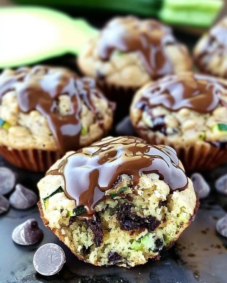 Peanut Butter Drizzled Zucchini Chocolate Chip Muffins