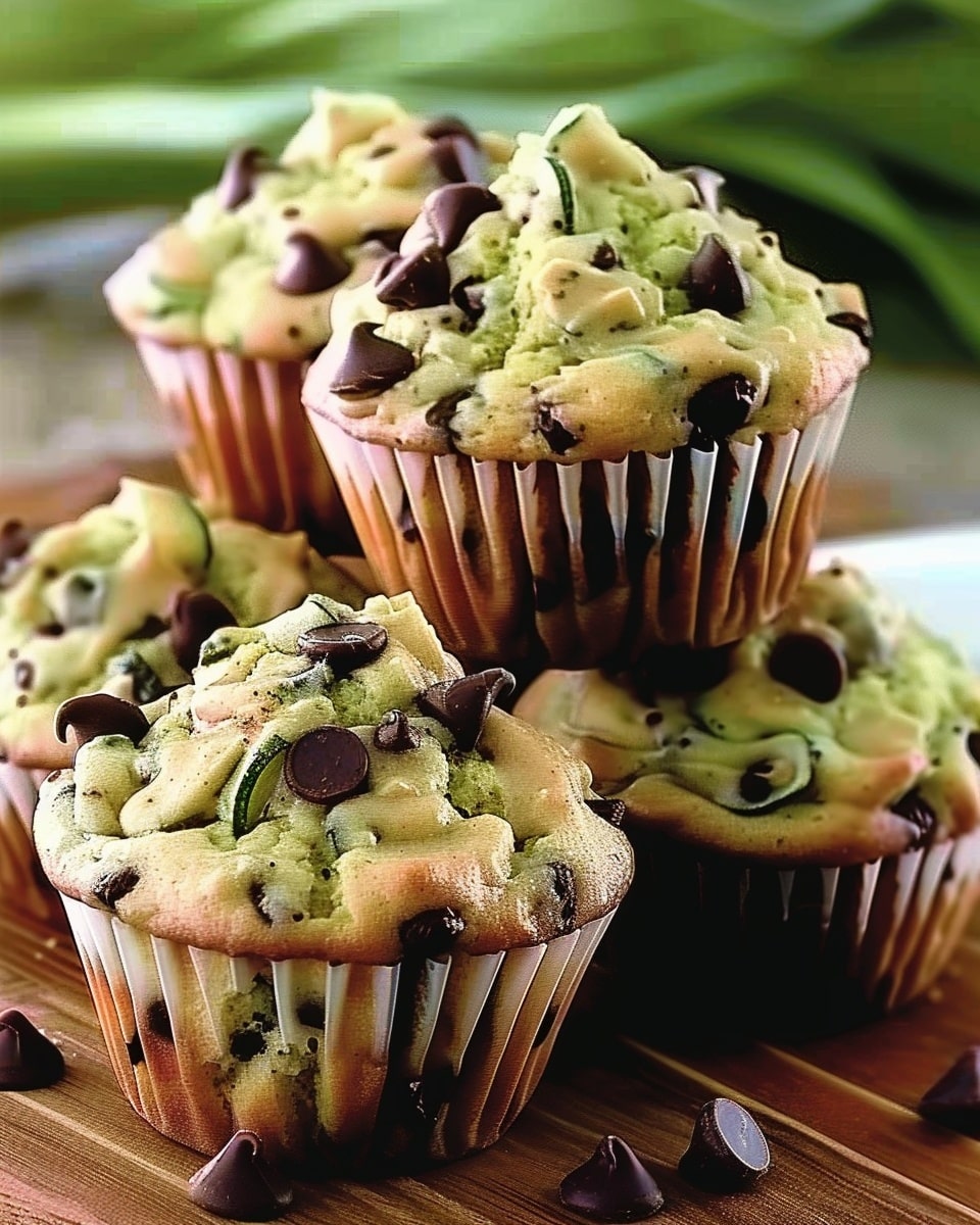 Peanut Butter Drizzled Zucchini Chocolate Chip Muffins