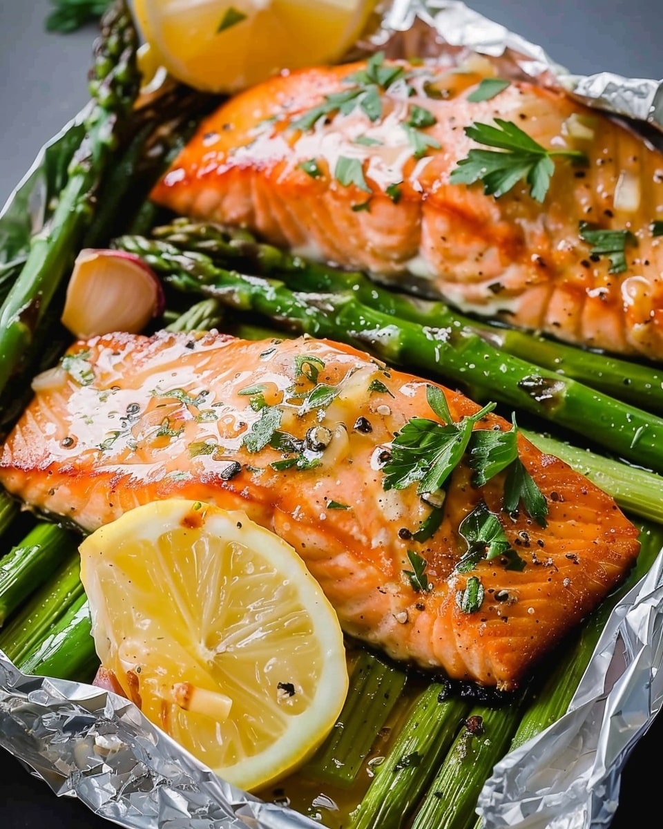 Garlic Butter Salmon + Asparagus Foil Pack