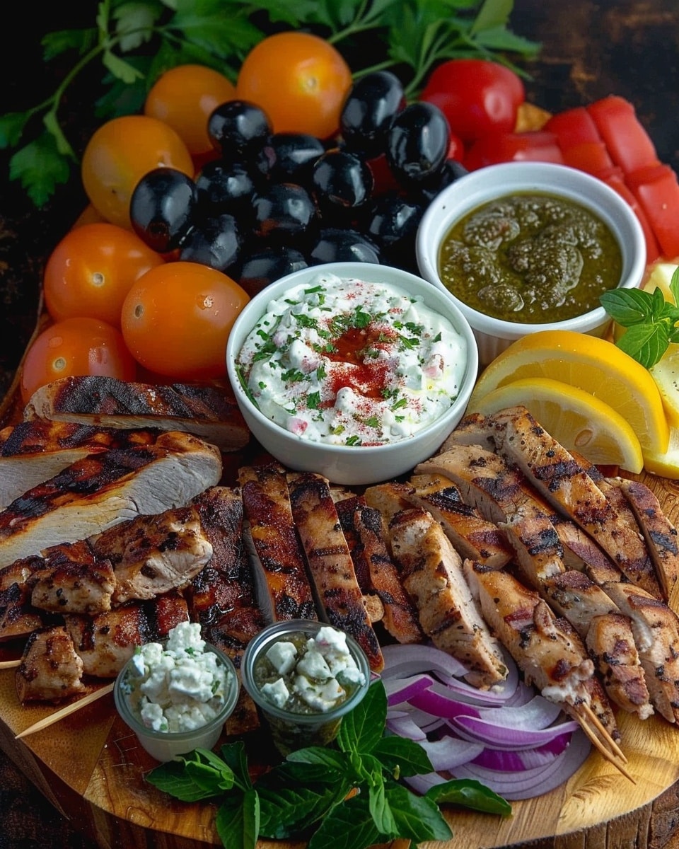 Greek Grilled Chicken Gyro Grazing Board with Feta Dip