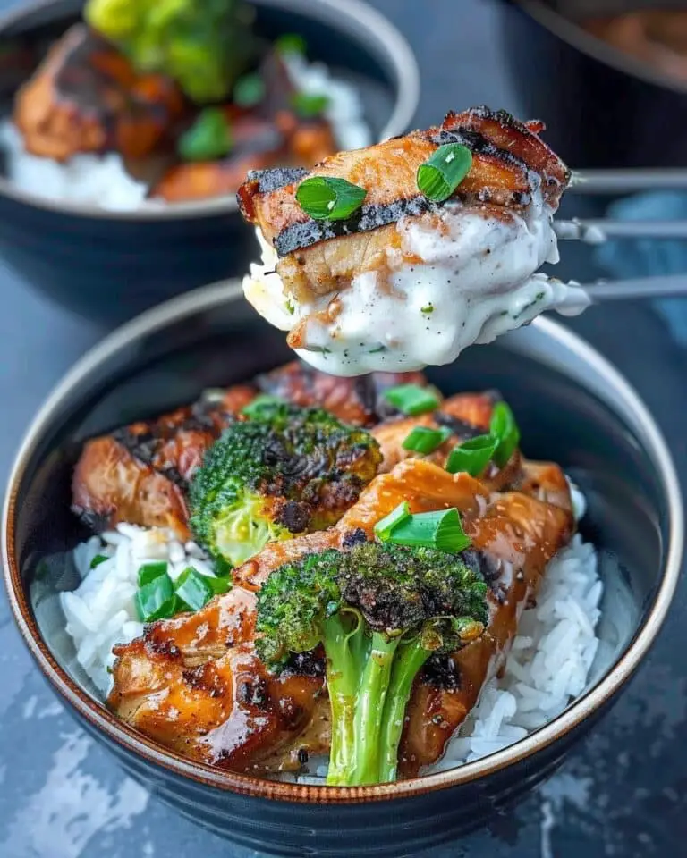 Grilled Chicken & Broccoli Bowls with Creamy Garlic Sauce