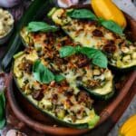 Keto Spinach Mushroom and Ricotta Stuffed Zucchini Boats