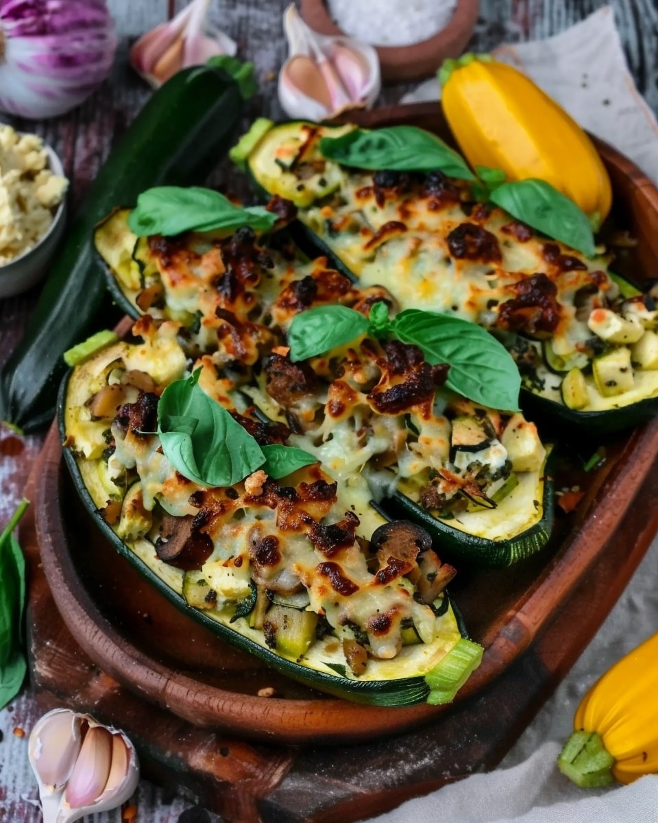 Keto Spinach Mushroom and Ricotta Stuffed Zucchini Boats