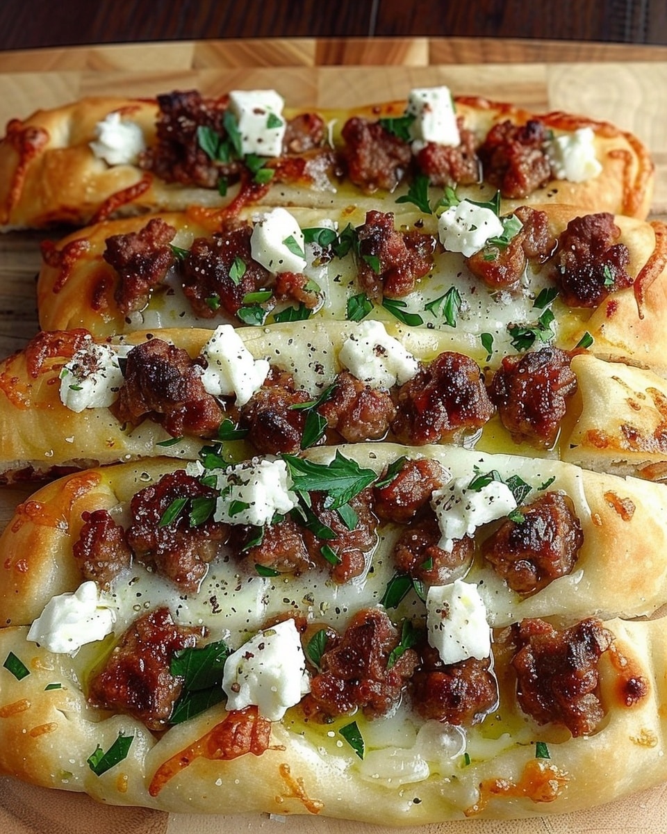 Mediterranean Ground Beef Flatbread with Creamy Hot Honey Feta Sauce