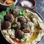 Mediterranean Hummus Bowl with Lamb or Beef Meatballs