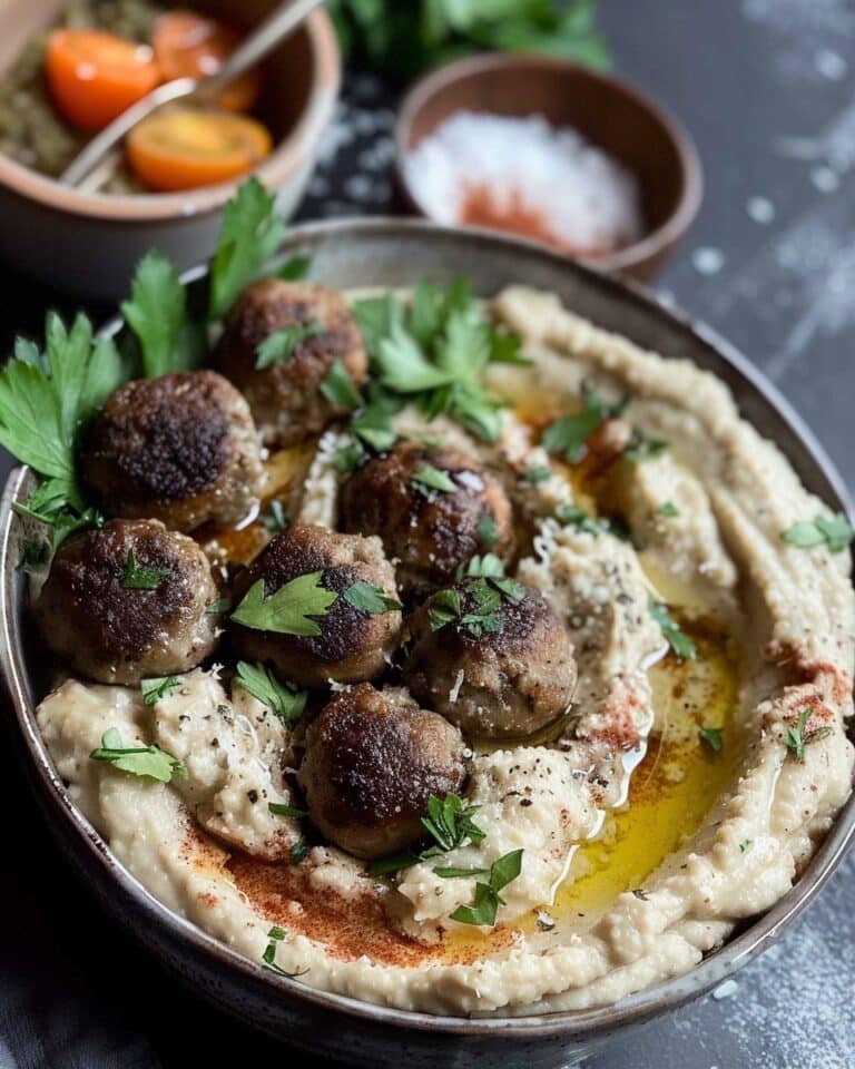 Mediterranean Hummus Bowl with Lamb or Beef Meatballs