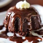 Mini Chocolate Bundt Cakes with Vanilla Cream and Warm Chocolate Sauce