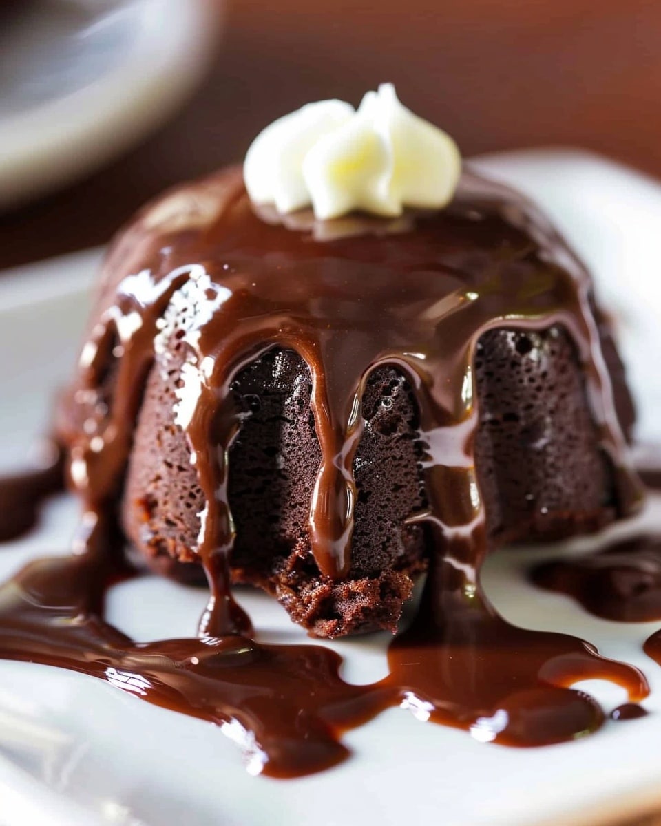 Mini Chocolate Bundt Cakes with Vanilla Cream and Warm Chocolate Sauce