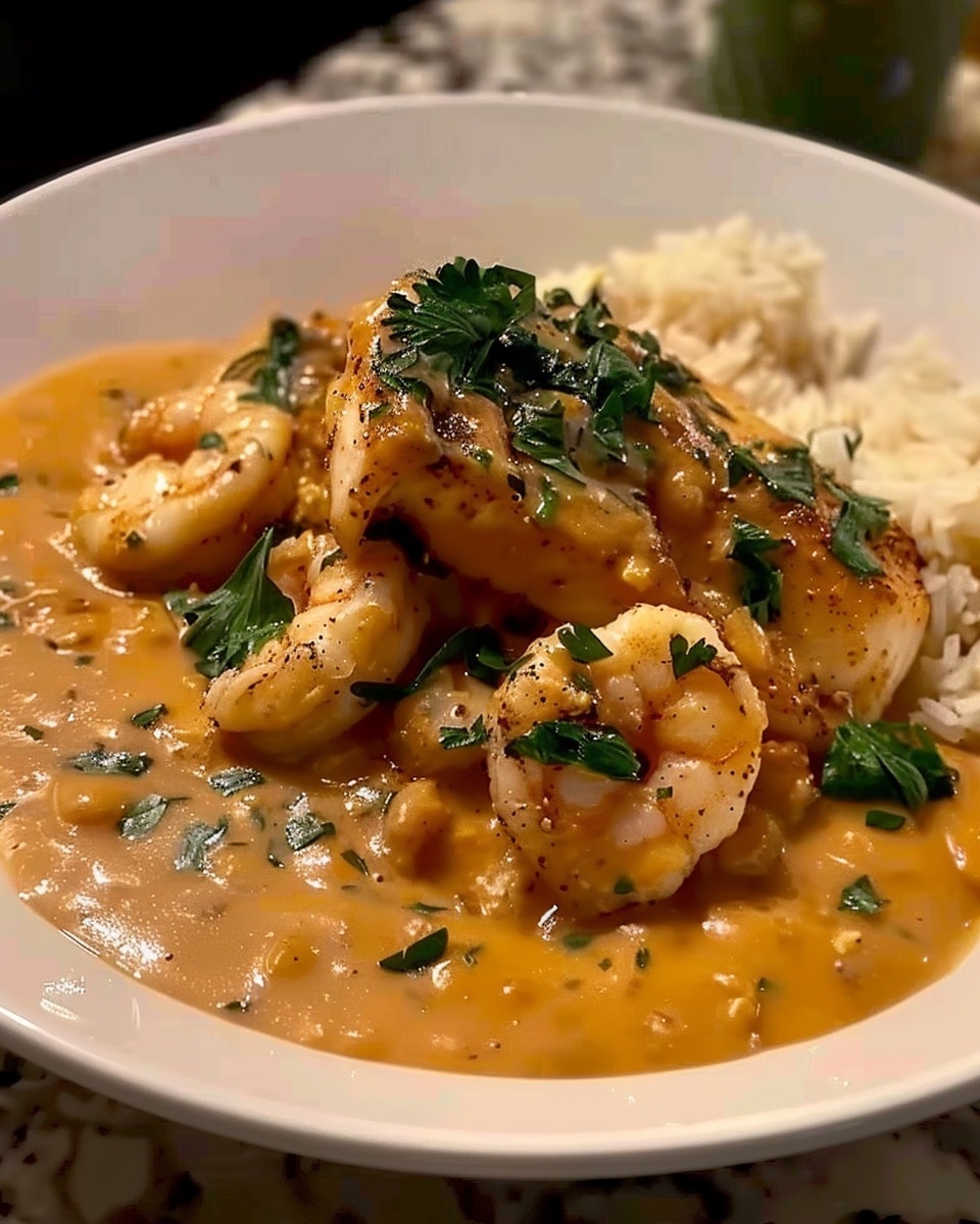 Red Snapper, Shrimp & Grits with a Cajun Cream Sauce