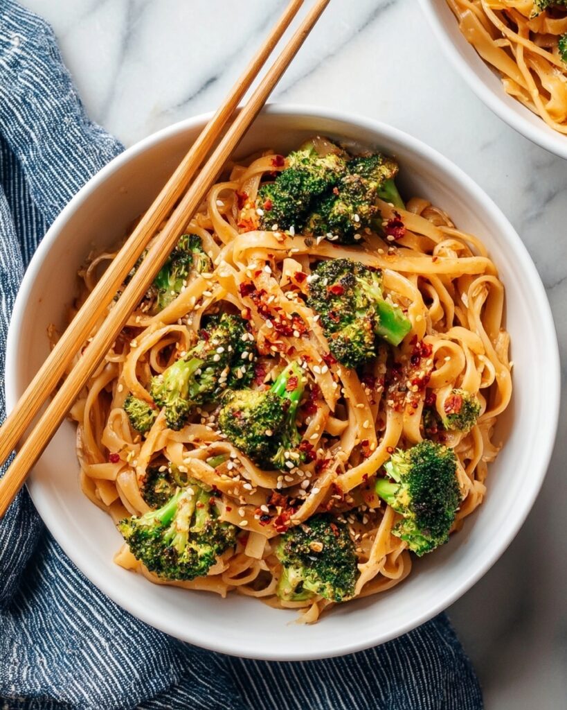 Crispy Broccoli Sweet and Spicy Sesame Tahini Noodles Recipe