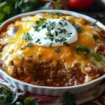 Baked Burrito Casserole with Beef, Beans, and Cheese