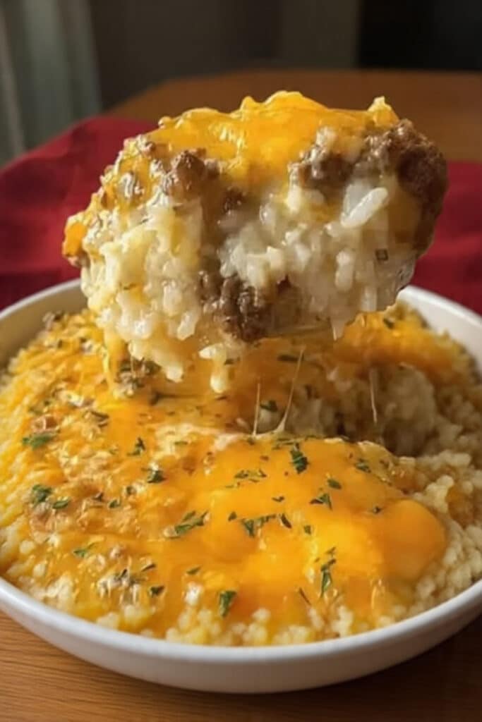 Cheesy Ground Beef Rice Casserole