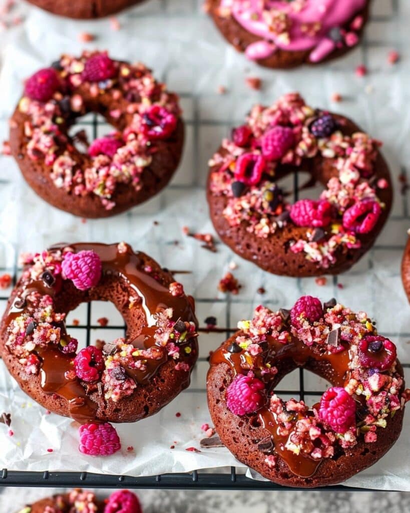 Chocolate French Crullers with Raspberry Fudge Glaze