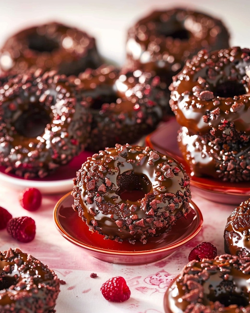 Chocolate French Crullers with Raspberry Fudge Glaze