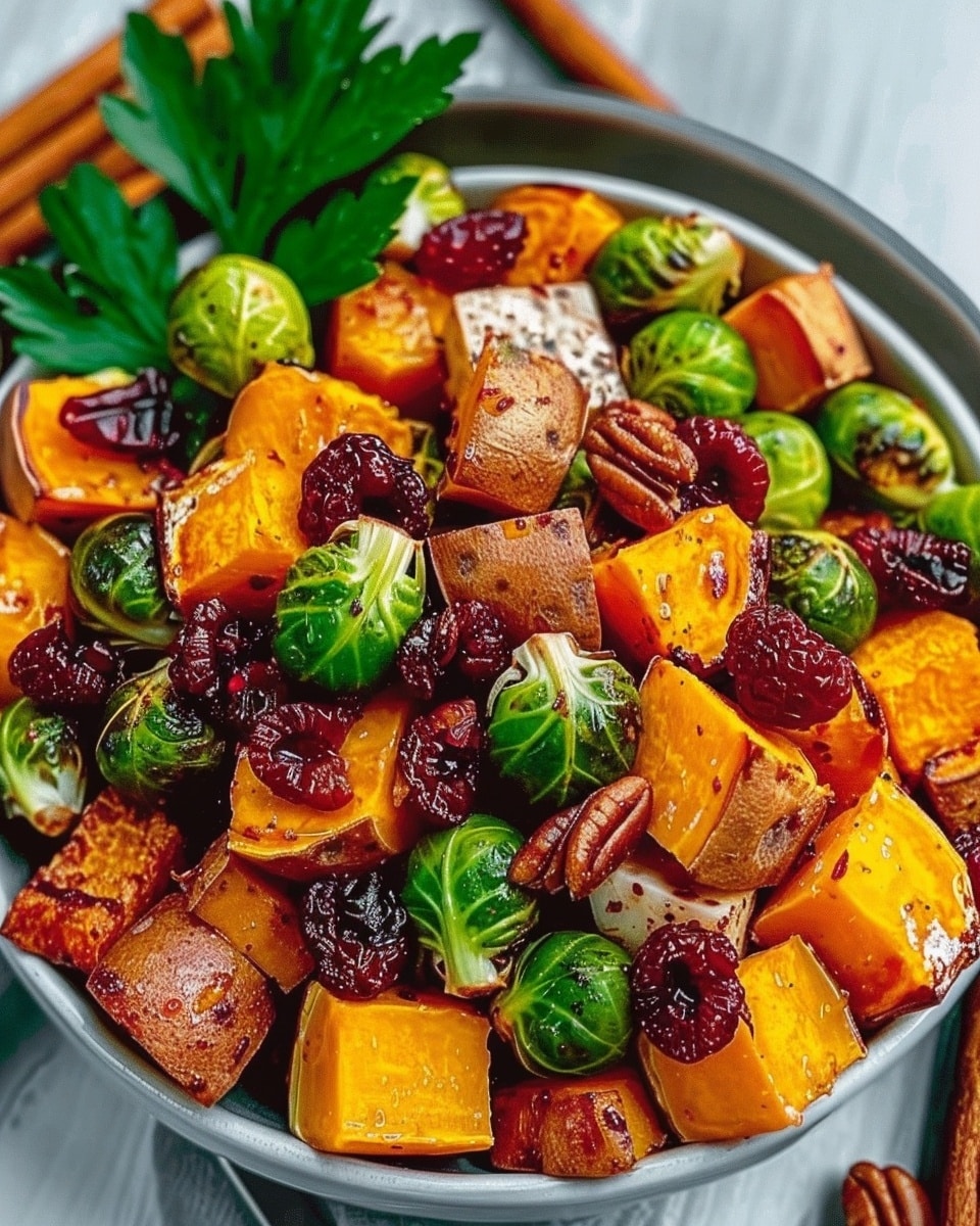 Cranberry-Glazed Roasted Butternut Squash, Brussels Sprouts & Sweet Potato Salad