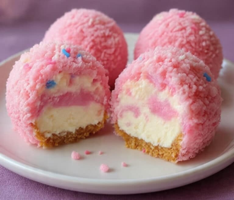 Crispy Cotton Candy Cheesecake Bites