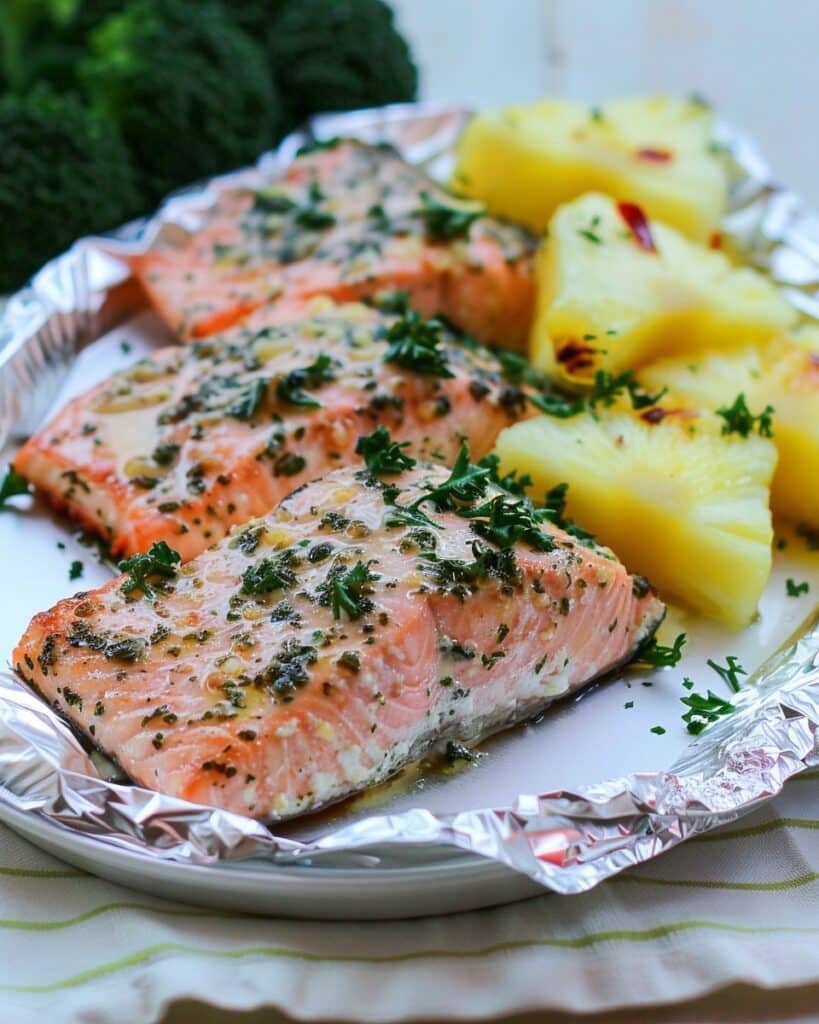 Easy Garlic Butter Salmon + Pineapple Packets