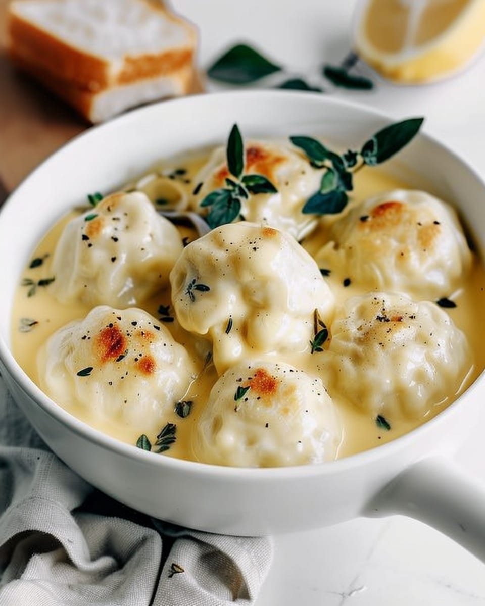 Italian Ricotta Gnudi in Cheese Sauce
