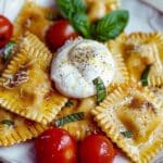 How To Make Ricotta and Lemon Zest Ravioli with Burst Tomatoes and Burrata